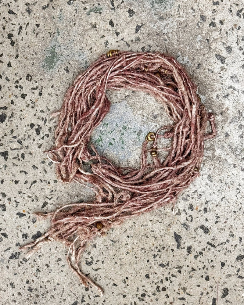 Silk and brass beads necklace scarf - pink - La Casa by Importante