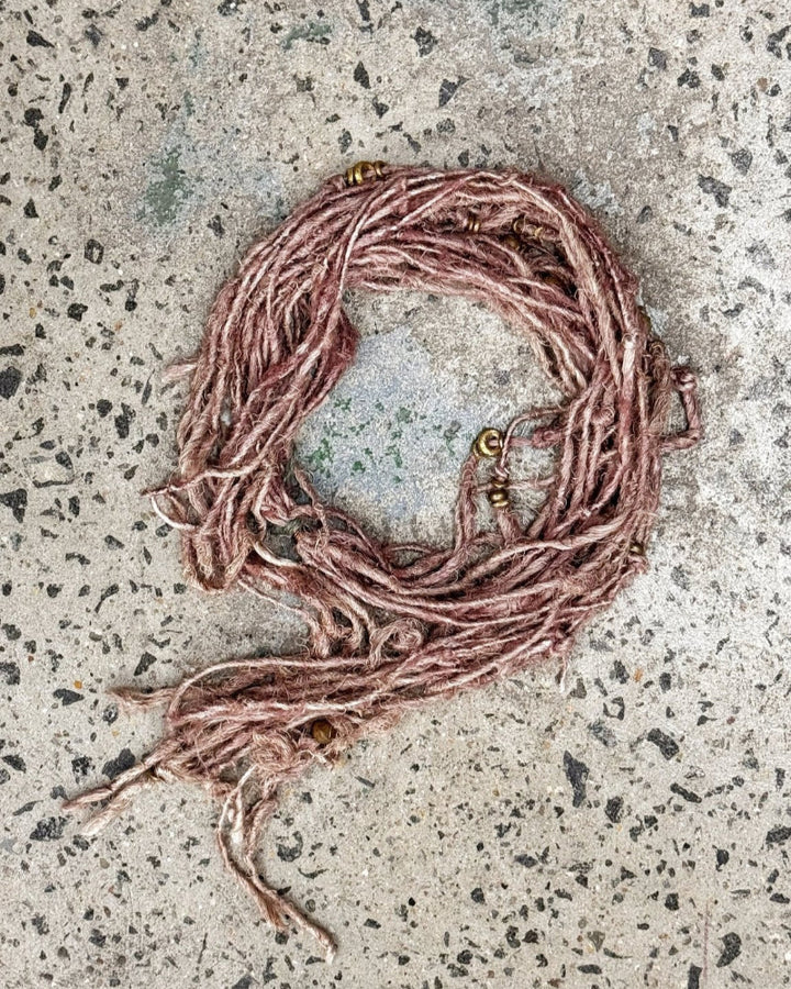 Silk and brass beads necklace scarf - pink - La Casa by Importante