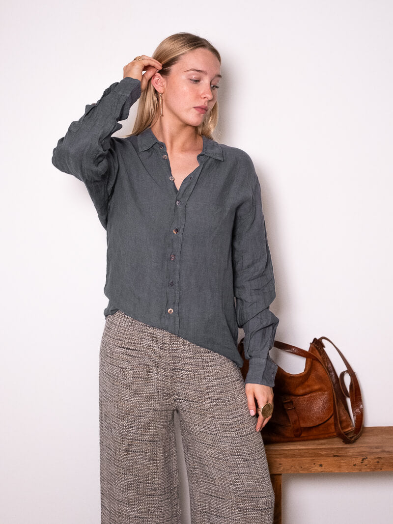 ONE OFF -  CAMICIA FRANCO  Linen Top - Battista Blue