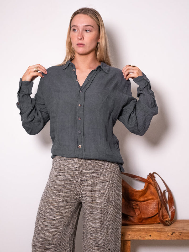 ONE OFF -  CAMICIA FRANCO  Linen Top - Battista Blue