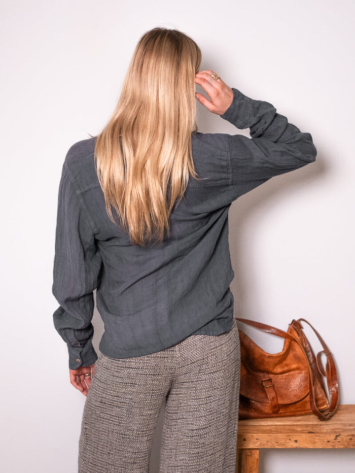 ONE OFF -  CAMICIA FRANCO  Linen Top - Battista Blue