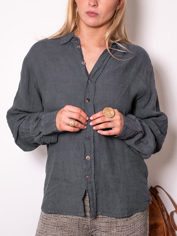 ONE OFF -  CAMICIA FRANCO  Linen Top - Battista Blue
