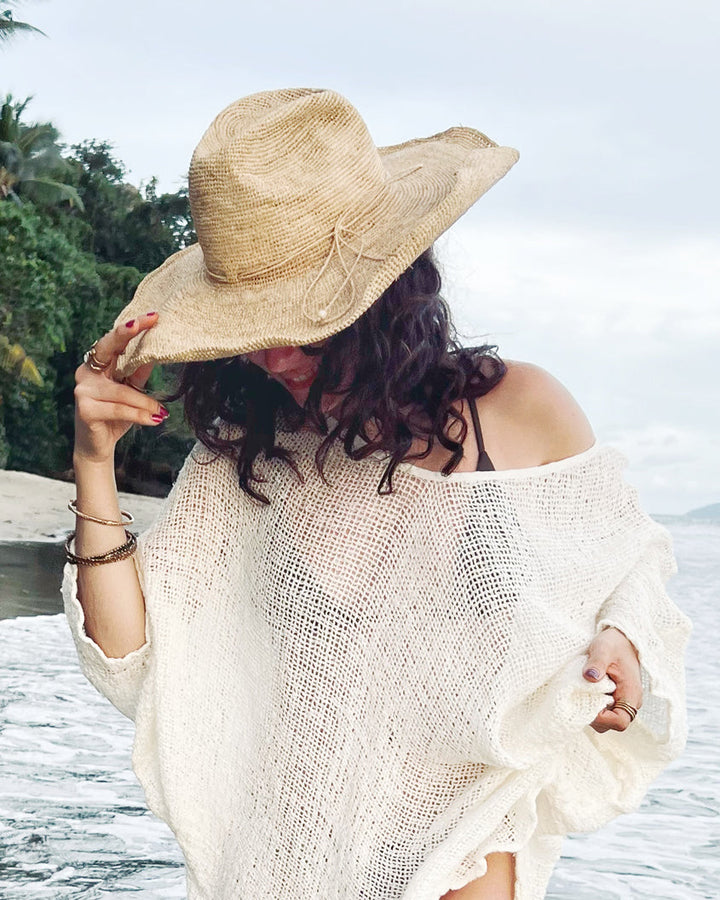 Linen dress and raffia summer hat