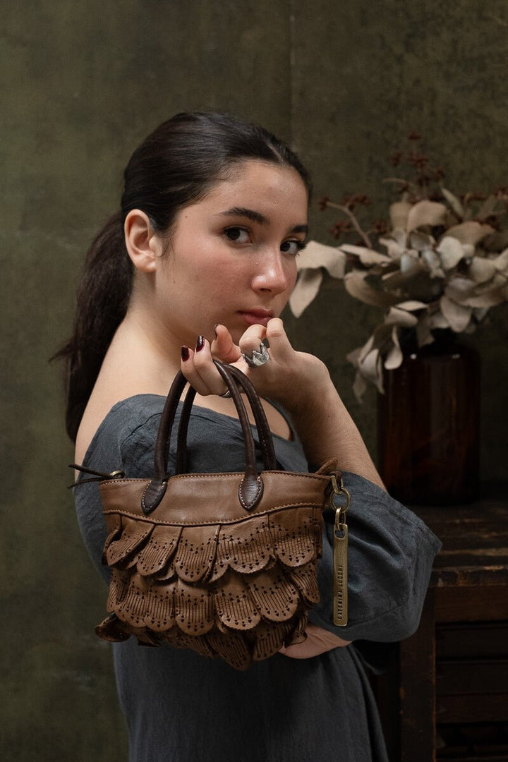 DAFNE LACE SMALL BAG - Cognac - SORRENTO - La Casa by Importante