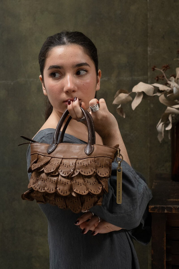 DAFNE LACE SMALL BAG - Cognac - SORRENTO - La Casa by Importante