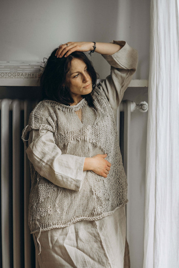 JÓZEFA SHORT SLEEVE LINEN TOP - La Casa by Importante