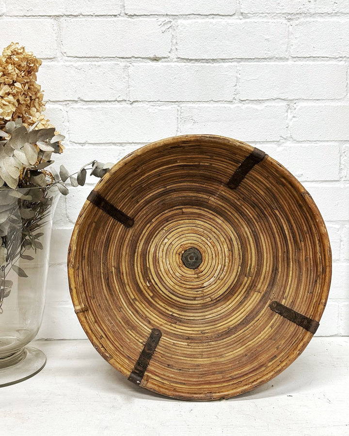 Vintage iron reinforced round cane basket - La Casa by Importante