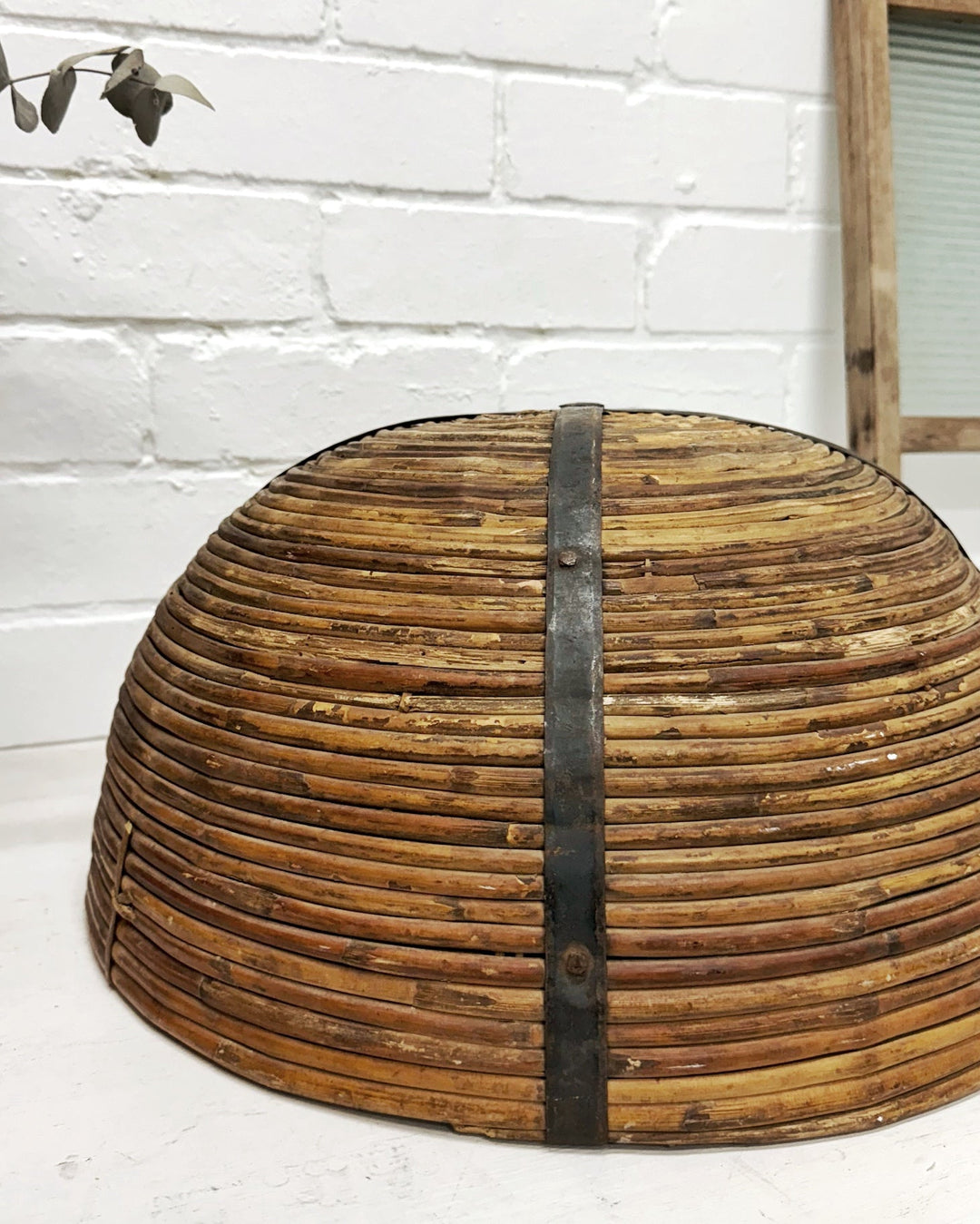 Vintage iron reinforced round cane basket - La Casa by Importante
