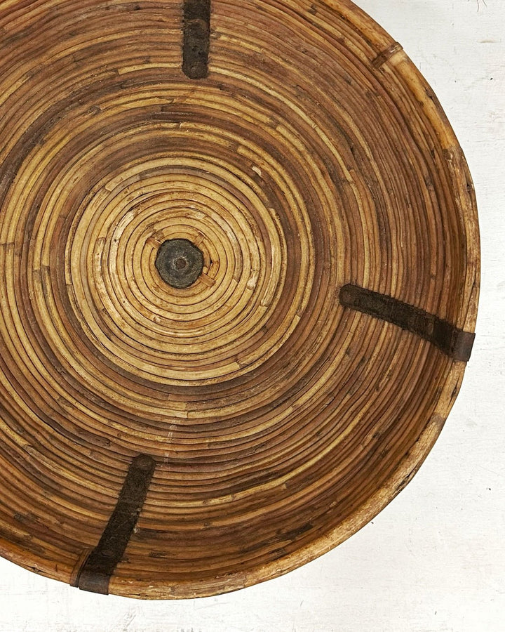 Vintage iron reinforced round cane basket - La Casa by Importante
